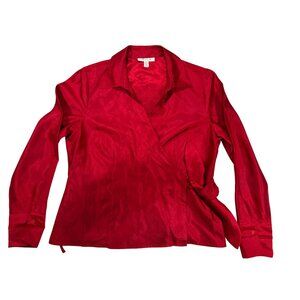 JM Collection Red Wrap Blouse Size 16 Womens Long Sleeve Button Cuffs